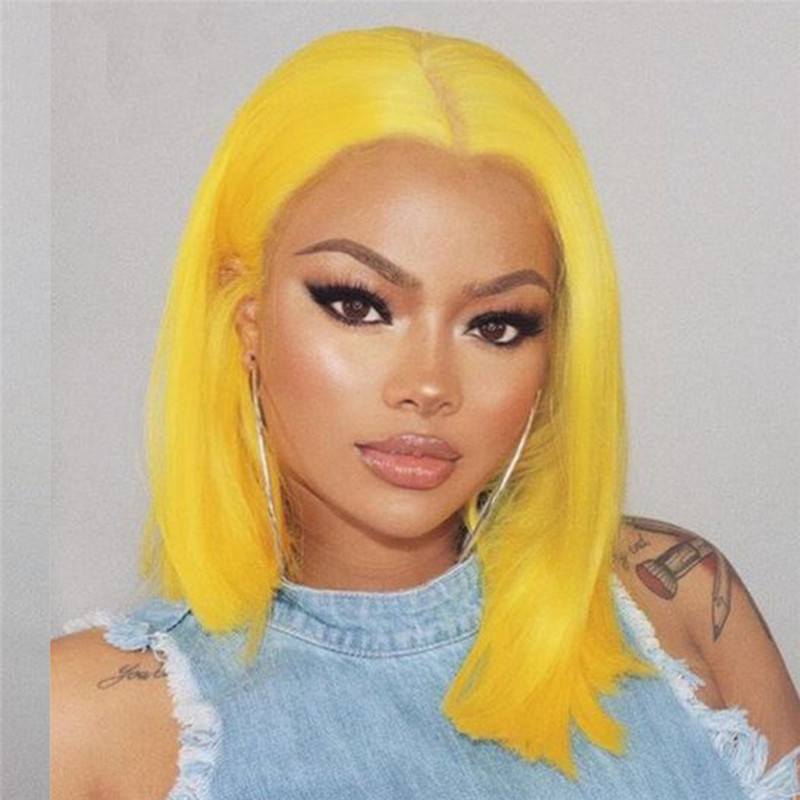 150% Straight Yellow Short Bob Human Hair Wigs Brazilian Remy Pre Plucked Bob Wig Transparent Lace Wigs Glueless Wigs - Image 2