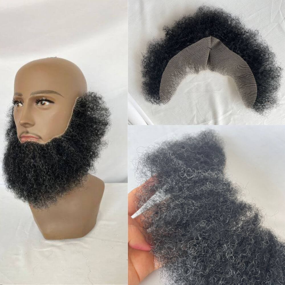 Pwigs Human Hair Lace Afro Curl Face Beard Mustache For American Black Men Realistic Makeup Lace Base Replacement System - Image 18