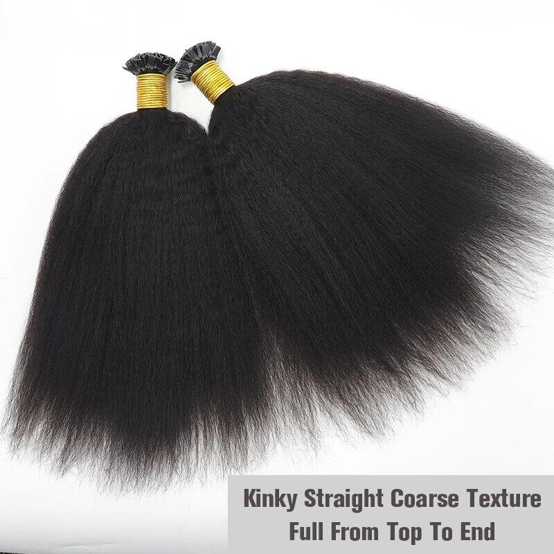 K Tip Hair Extensions Human Hair Kinky Straight Virgin Indian Human Hair Bundles K Flat Fusion Microlinks Hair Extensions For Black Women - Image 2