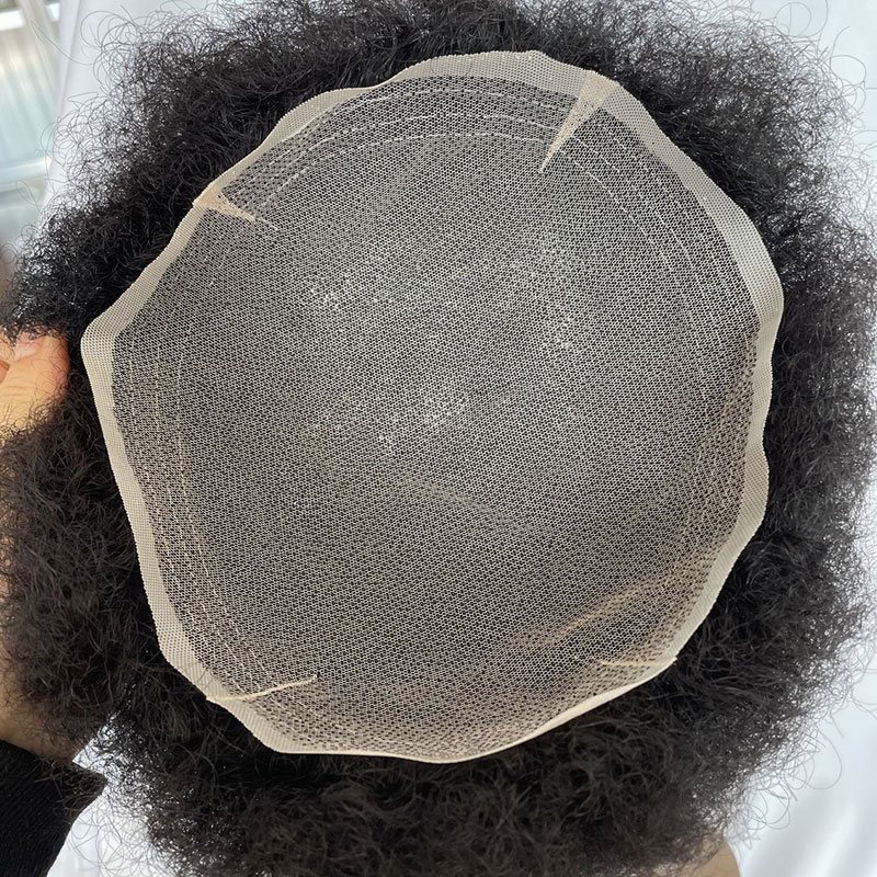 Pwigs Hairpiece Afro Toupee For Black Men Full French Lace Hairpieces African American Afro Kinky Curly Wave Units 150% Density Black Color - Image 2