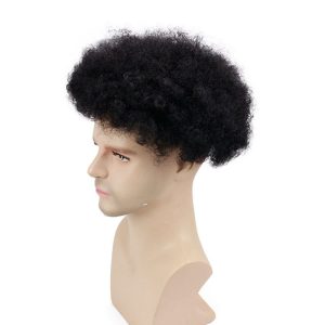 8x10 Human Hair Men's Toupee Afro Curl Lace Front With PU Back Color 1B - Image 4