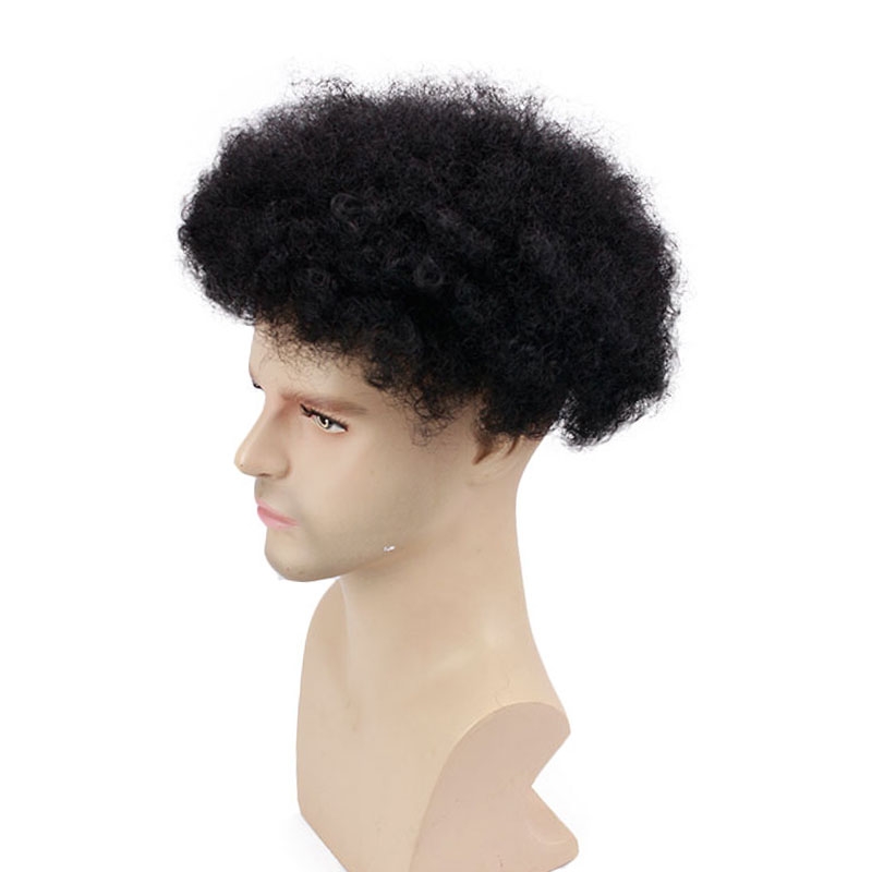8x10 Human Hair Men's Toupee Afro Curl Lace Front With PU Back Color 1B - Image 4