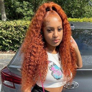 Alternative view of Ginger Colored Italian Kinky Curly  Brazilian Human Hair 13X4 Lace Front Wig Pre Plucked 100% Human Hair Wigs For Women