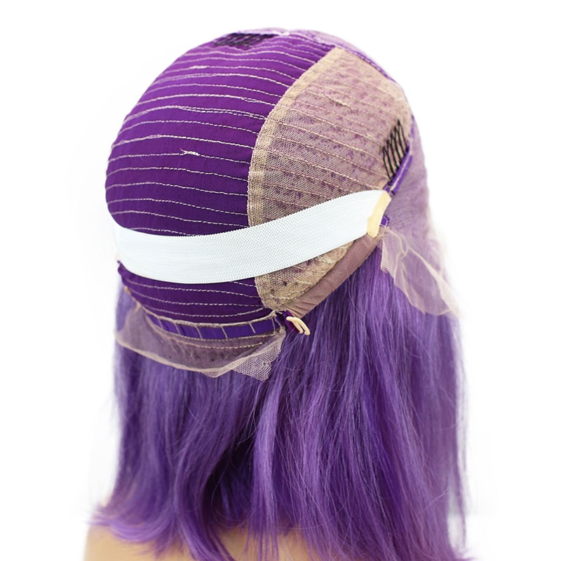 Purple Short Bob 13x6 Lace Front Wigs Remy Hair Middle Deep Part Shoulder Colored Human Hair Wig Baby Hair - Image 4