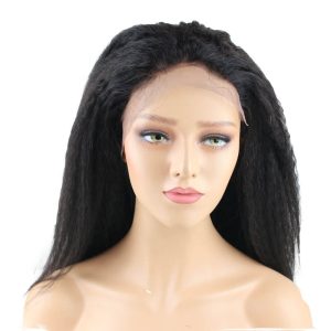 Fashion Kinky Straight Lace Front Natural Color Brazilian Human Hair Lace Front Wig Pre Plucked Natural Hair Line - Image 5