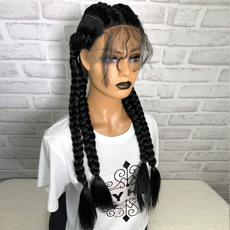 High Quality Braid Synthetic Wig Attractive Design Cornrows 4 Braids Hair Hand Tied Lace Front Braided Synthetic Hair Wig Black
