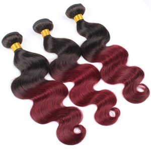 Alternative view of 1B/Burgundy Color Body Wave Unprocessed Brazilian Human Hair Weave 3 Bundles