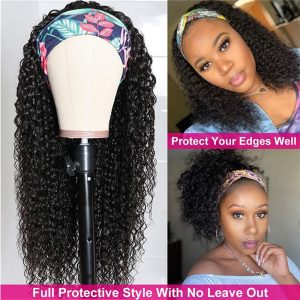 Headband Wig Human Hair Curly Headband Wig Glueless None Lace Front Wigs Machine Made Wigs,18 inch Virgin Human Hair Headbands wig for Black Women - Image 7