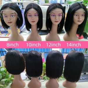 Alternative view of 13x4 Lace Frontal Bob Wigs 12 A Cambodian Human Hair Wigs 1B Natural Black Straight Short  Bob Wigs 150% Density with Baby Hair