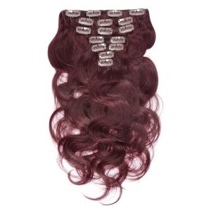 Clip In Hair Extensions Body Wave Remy Hair #99J Colored Hair Hxtensions - Image 3
