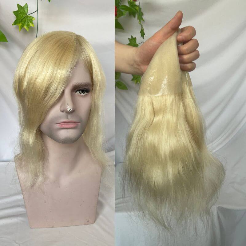 Human Hair Wigs Blonde Color Full Skin Pu Base 12 Inch For Women 8x10 613 Blonde Color Thin Skin Base Hair For Men 12 Inch - Image 7