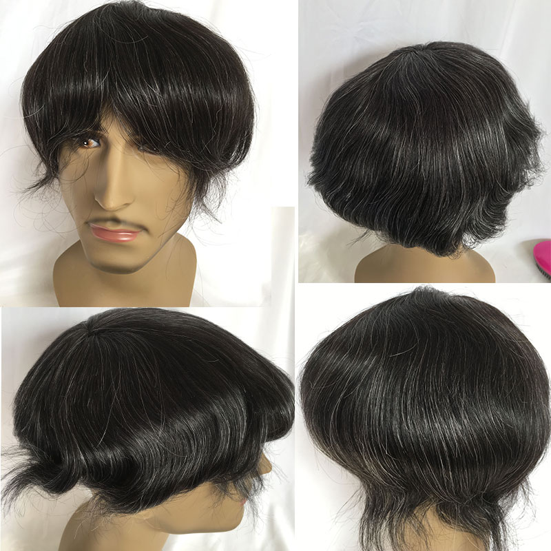 Pwigs Hairpiece Full French Lace Mens Toupee Bleached Knots Men Toupee Human Hair Wig Indian Remy Hair System Breathable 8x10 Toupee 18# Color - Image 19