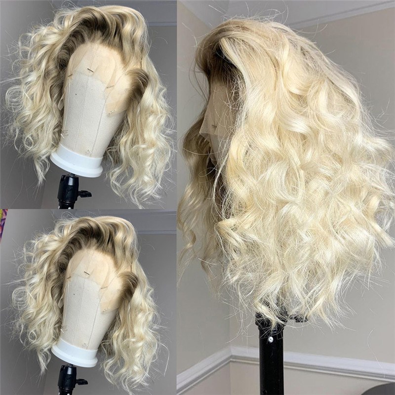 13x4 Wavy Bob Lace Front Wigs For Women Transparent Brazilian Remy #2/#60 Ash Blonde Bob Wig Brown Short Bob Human Hair Wigs - Image 2