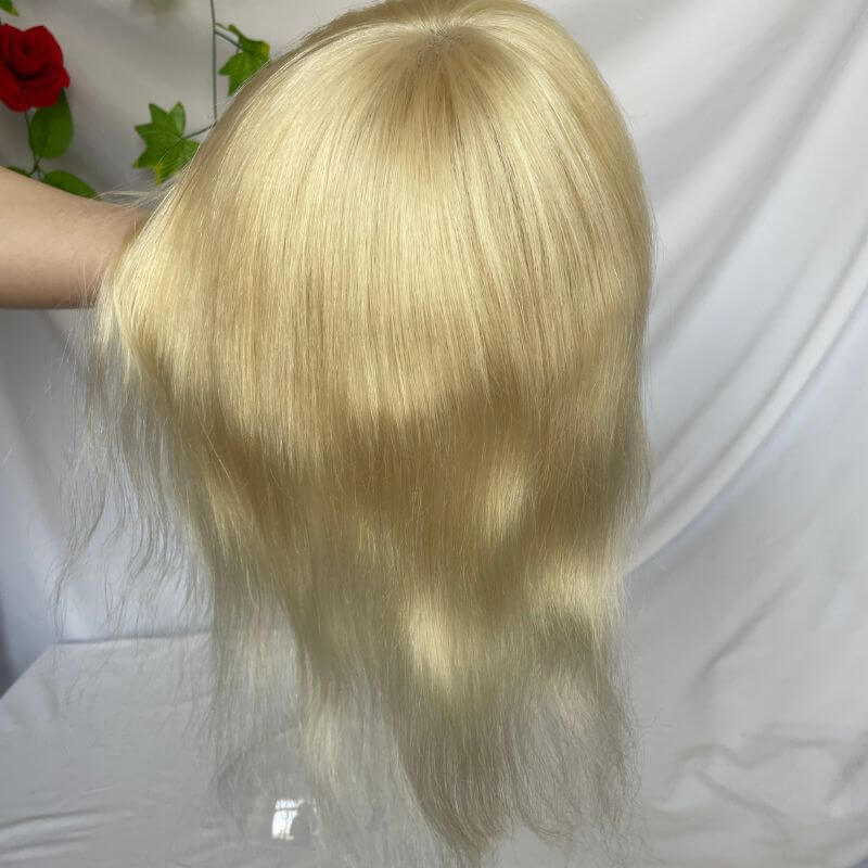 Human Hair Wigs Blonde Color Full Skin Pu Base 12 Inch For Women 8x10 613 Blonde Color Thin Skin Base Hair For Men 12 Inch - Image 10