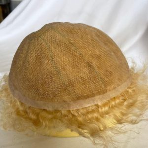 Alternative view of #613 Blonde Mens Wigs Toupees Human Hair Full Lace 360 Weave Curly Man Unit 8x10inch Kinky Curl Toupee for Black Men Swiss Lace Hair System  Men Toupee Hair Wigs