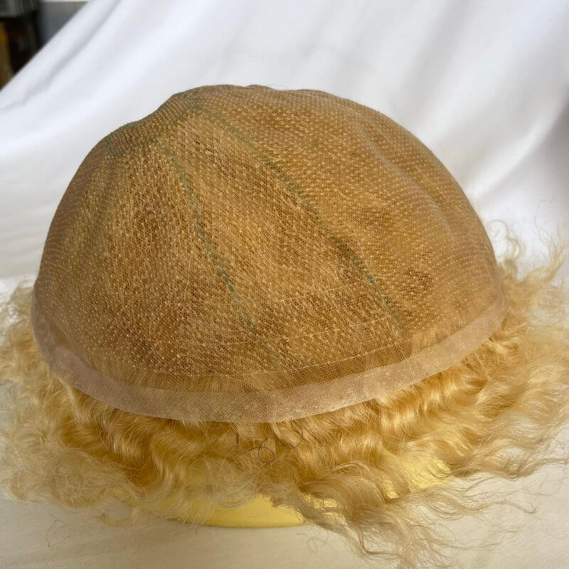 #613 Blonde Mens Wigs Toupees Human Hair Full Lace 360 Weave Curly Man Unit 8x10inch Kinky Curl Toupee for Black Men Swiss Lace Hair System Men Toupee Hair Wigs - Image 2