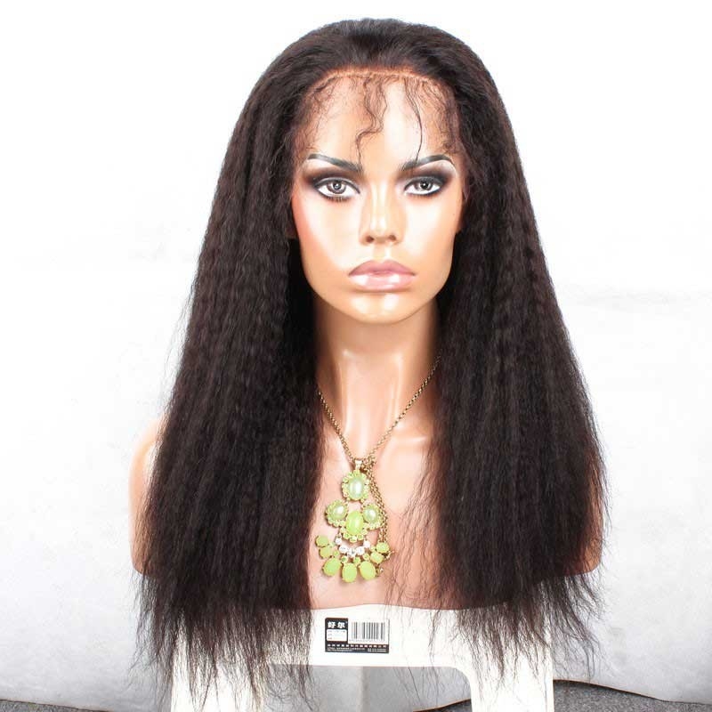 Lace Front Wigs Really Nice Peruvian Natural Remy Hair Natural Color Kinky Straight Lace Wig With Natural Baby Hair Bleached Knots - Image 2