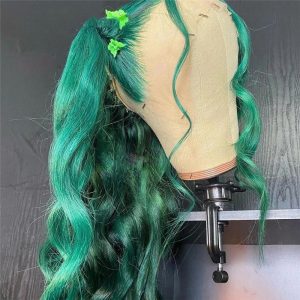 Alternative view of Body Wave Green Lace Front Human Hair Wigs For Women Brazilian Remy Hair Transparent Lace Wigs Ombre Lace Front Wig Pre Plucked