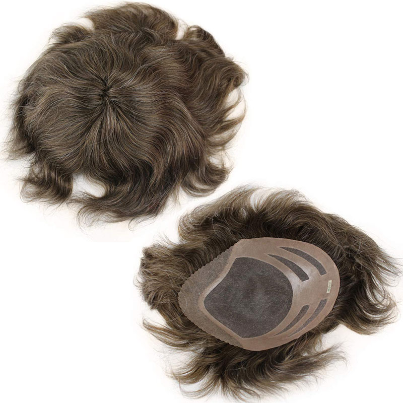 Toupee For Man's Hair Replacement System Wigs With Soft Thin 10"X 8" Mono Lace Hairpiece 90% #5 Brown Human Hair Mixed 10% Grey Hair - Image 23
