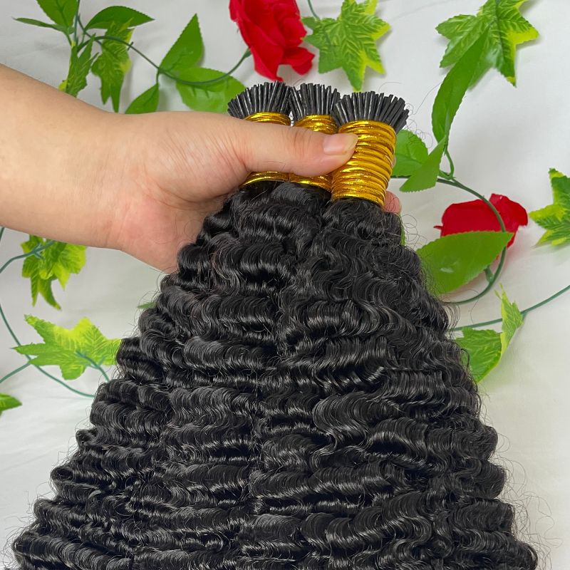 3B 3C Camodian Hair Kinky Curly Microlinks Human Hair Extensions Vrigin Hair Weave Bundles I Tip Hair Extensions Bulk Natural Black Color - Image 7