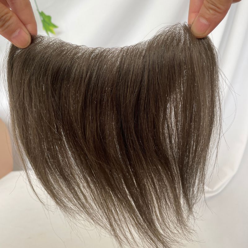 Men's V Loop Frontal Toupee PU Human Hair Hairline 100% Real Human Hair Male Replacement 4# Brown Color - Image 3