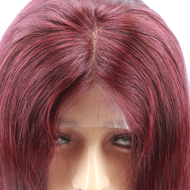 99j Ombre Color Straight Human Hair Brazilian Human Hair with Baby Hair Lace Wig for Black Women - Image 6