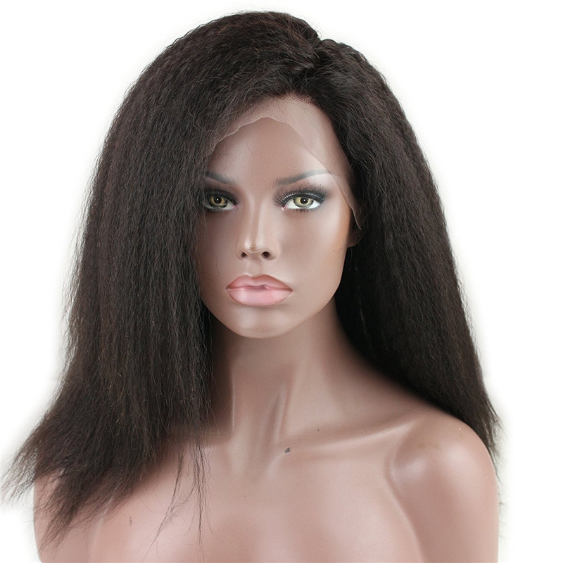 Full Lace Wig Kinky Straight 10A Unprocessed Brazilian Remy Human Hair Glueless Full Lace Human Hair Wigs for Black Women Natural Color - Image 2