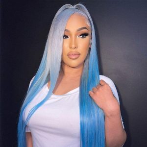 Straight Ombre Sliver and Blue Lace Front Human Hair Wigs  13x4 Lace Frontal Wig  Long Hair Colored Lace Front Wig 150%
