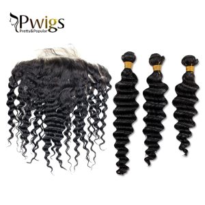 Alternative view of Remy Hair Deep Wave 13x6 Lace Closure With 3pcs Bundles Extensions Nature Human Hair