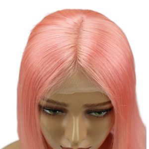 Short Shoulder Bob Lace Front Wigs Brazilian Straight Cut Human Hair Transparent Lace Wigs Pink Color - Image 3