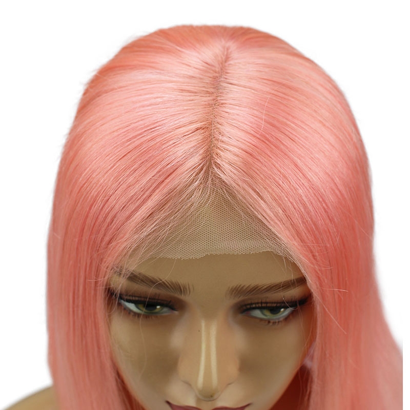 Short Shoulder Bob Lace Front Wigs Brazilian Straight Cut Human Hair Transparent Lace Wigs Pink Color - Image 3