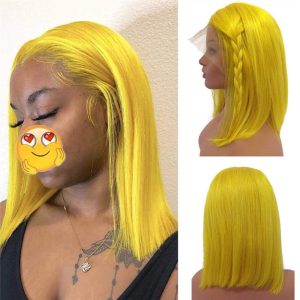 Straight Yellow Colored Human Hair Wigs For Women Brazilian Remy Hair Lace Front Wig Yellow Ombre Closure Wig Bleached Knots - Image 2