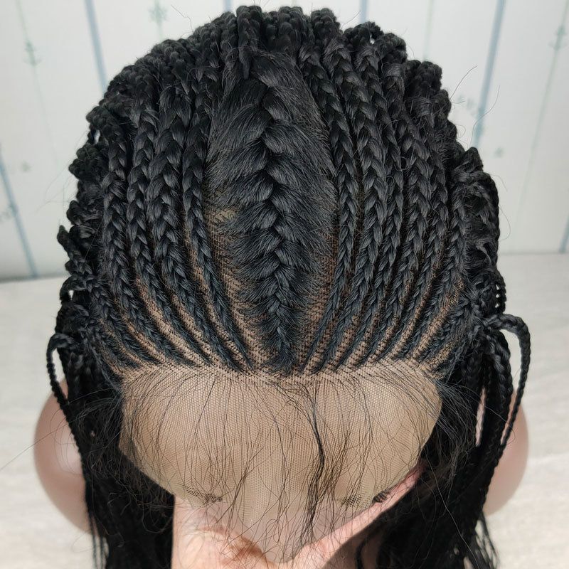 13X6 Swiss Lace Front Box Braided Wigs For Black Women 100% Handmade Deep Side Parting Lightweight Japan-Made Synthetic Lace Frontal Tribal Braided Wig