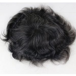 Alternative view of Pwigs Hair Replacement for Men Thin Skin Toupee Mono Lace Top Men's Hair Pieces Replacement System 1B Mixed 20%Grey Hair Men's Wig 10x8inch