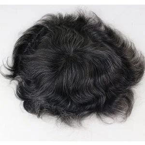 Alternative view of Pwigs Hair Replacement for Men Thin Skin Toupee Mono Lace Top Men's Hair Pieces Replacement System 1B Mixed 20%Grey Hair Men's Wig 10x8inch