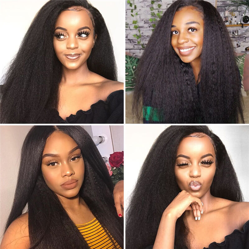 HD Transparent Lace Bleach Knots Glueless Yaki Kinky Straight Human Hair Lace Front Wigs Peruvian Pre Plucked 13x4 Lace Front Wigs For Black Women Glueless Remy Hair - Image 5