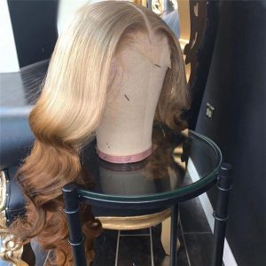 Highlight Wig Brown Ombre Colored Human Hair Lace Front Wigs Pre Plucked Brazilian Wavy Colored Human Hair Wigs Bleached Knots