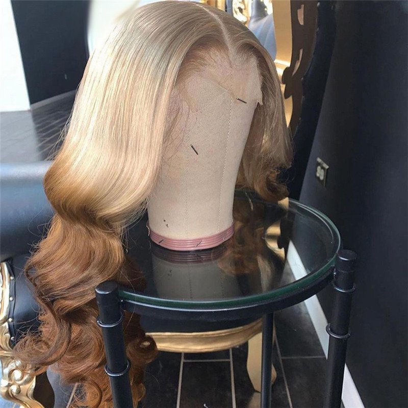 Highlight Wig Brown Ombre Colored Human Hair Lace Front Wigs Pre Plucked Brazilian Wavy Colored Human Hair Wigs Bleached Knots