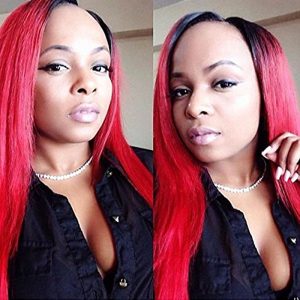 1bt/Red Ombre Straight For Women Mongolian Remy Hair Glueless Human Hair Wigs With Baby Hair