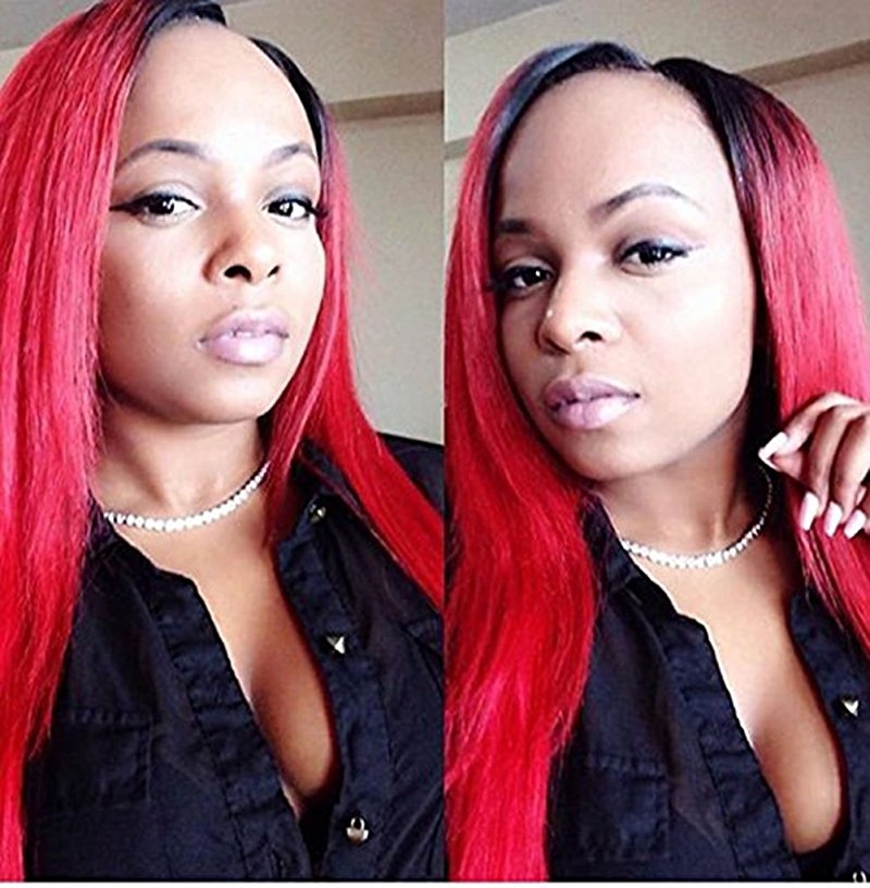 1bt/Red Ombre Straight For Women Mongolian Remy Hair Glueless Human Hair Wigs With Baby Hair