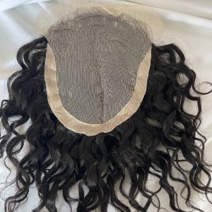 Alternative view of Toupee for Man  Lace Front PU Around Men Toupee Loose Curly 14x19 cm 1B Color 100% Human Hair Replacement Systems