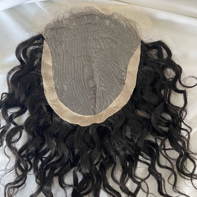 Toupee for Man Lace Front PU Around Men Toupee Loose Curly 14x19 cm 1B Color 100% Human Hair Replacement Systems - Image 2