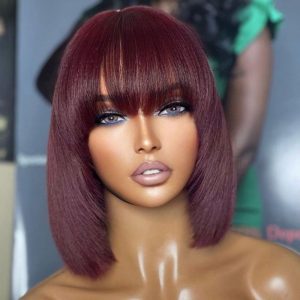 Bob Colored Human Hair Wigs For Women Brazilian Red 99J Bob Wig Lace Front Ombre Human Hair Wig Preplucked with Bangs - Image 3