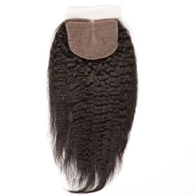 Natuural Color Kinky Sraight Brazalian Remy Hair Silk Base Lace Closure 4x4inchs For Sale - Image 4