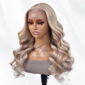 Alternative view of Ash Blonde Balayage Highlight Brazilian Straight Ombre Lace Front Wigs Human Hair Wigs
