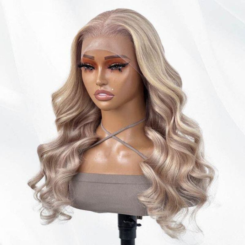 Ash Blonde Balayage Highlight Brazilian Straight Ombre Lace Front Wigs Human Hair Wigs - Image 2