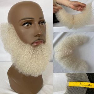 Pwigs Human Hair Lace Afro Curl Face Beard Mustache For American Black Men Realistic Makeup Lace Base Replacement System - Image 5