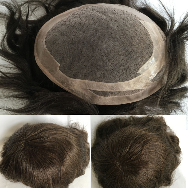 Men's Toupee Human Hair Monofilament Net Base Thin Skin Around with Combs Toupee for Men #2 Mixed 60% Grey - Image 17