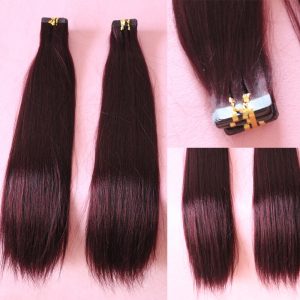 European Hair Tape In Extensions Wine Red #99J Silky Straight Hair Extensions - Image 3