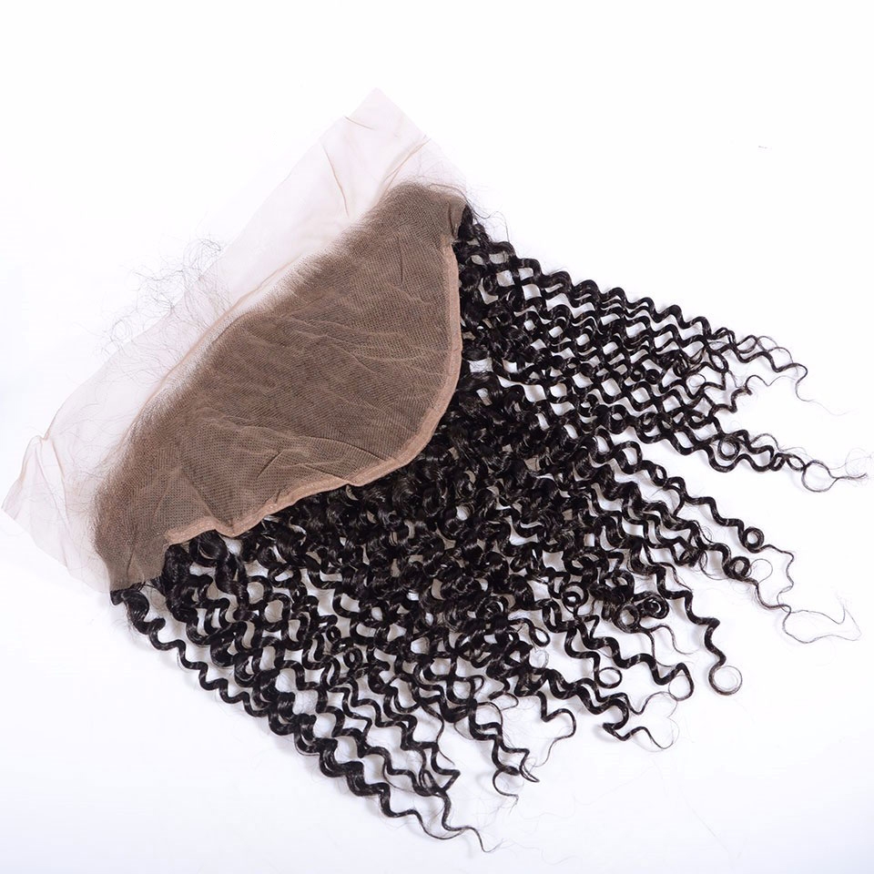 Kinky Curly Brazilian Remy Hair Closure Natural Color Pre Plucked 13x6 Swiss Lace Frontal Baby Hair Bleached Knots